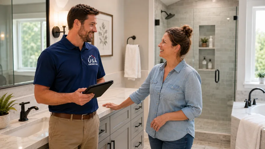 A homeowner reviewing a project with a contractor